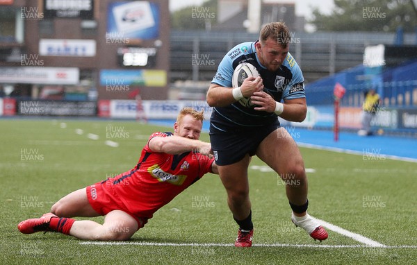 200816 - Cardiff Blues v Bristol Rugby - Pre Season Friendly - Dillon Lewis of Cardiff Blues is tackled by Will Hurrel of Bristol Rugby