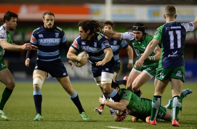 060315 - Cardiff Blues v Connacht - Guinness PRO12 -Josh Navidi of Cardiff Blues is tackled by Jake Heenan of Connacht