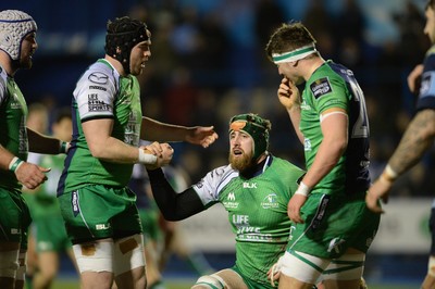 060315 - Cardiff Blues v Connacht - Guinness PRO12 -Aly Muldowney (green cap) of Connacht celebrates try