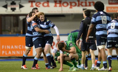 060315 - Cardiff Blues v Connacht - Guinness PRO12 -Rhys Patchell of Cardiff Blues celebrates his match winning kick