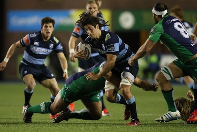 060315 - Cardiff Blues v Connacht, Guinness PRO12 - Cardiff Blues' Josh Navidi is tackled by Connacht's Rodney Ah You 