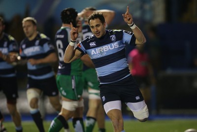 060315 - Cardiff Blues v Connacht, Guinness PRO12 - Cardiff Blues' Joaquin Tuculet celebrates after scoring the winning try