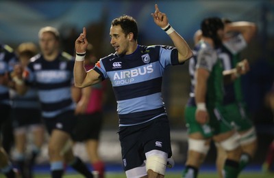 060315 - Cardiff Blues v Connacht, Guinness PRO12 - Cardiff Blues' Joaquin Tuculet celebrates after scoring the winning try