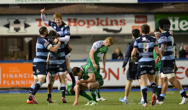 060315 - Cardiff Blues v Connacht - Guinness PRO12 -Rhys Patchell of Cardiff Blues celebrates his match winning kick