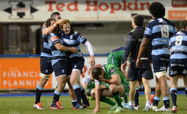 060315 - Cardiff Blues v Connacht - Guinness PRO12 -Rhys Patchell of Cardiff Blues celebrates his match winning kick