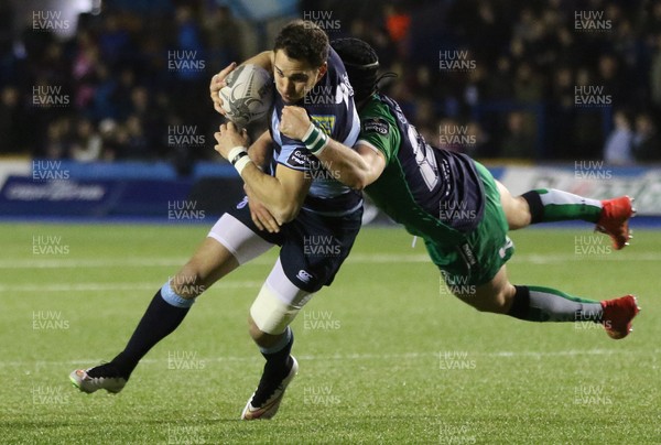 060315 - Cardiff Blues v Connacht, Guinness PRO12 - Cardiff Blues' Joaquin Tuculet is tackled by Connacht's Dave McSharry