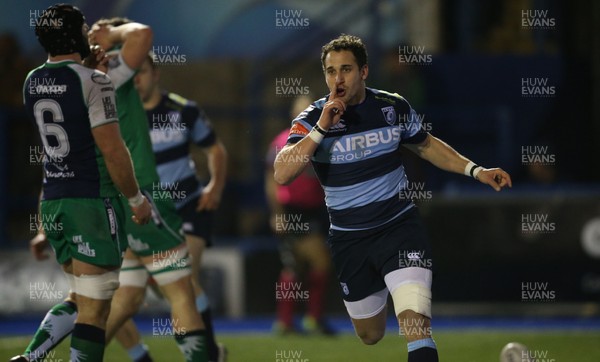 060315 - Cardiff Blues v Connacht, Guinness PRO12 - Cardiff Blues' Joaquin Tuculet celebrates after scoring the winning try