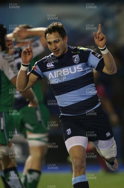 060315 - Cardiff Blues v Connacht, Guinness PRO12 - Cardiff Blues' Joaquin Tuculet celebrates after scoring the winning try