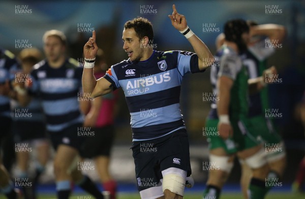 060315 - Cardiff Blues v Connacht, Guinness PRO12 - Cardiff Blues' Joaquin Tuculet celebrates after scoring the winning try