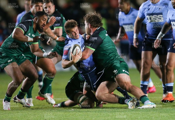 101020 - Cardiff Blues v Connacht, Guinness PRO14 - Jarrod Evans of Cardiff Blues is tackled by Finlay Bealham of Connacht