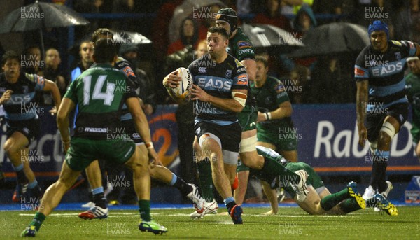 130913 - Cardiff Blues v Connacht - RaboDirect PRO12 -Alex Cuthbert of Cardiff Blues takes on Teirnan O'Halloran of Connacht