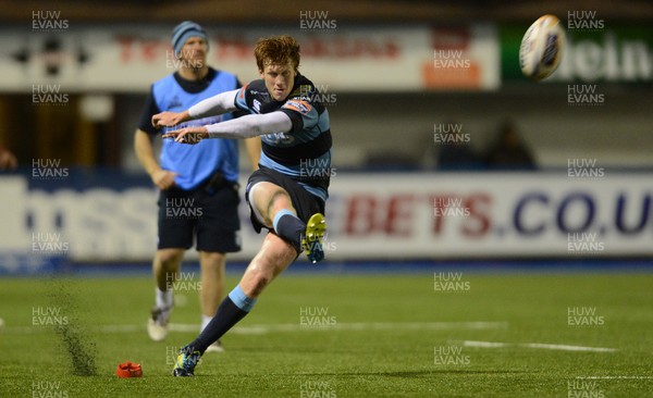 130913 - Cardiff Blues v Connacht - RaboDirect PRO12 -Rhys Patchell of Cardiff Blues kicks at goal