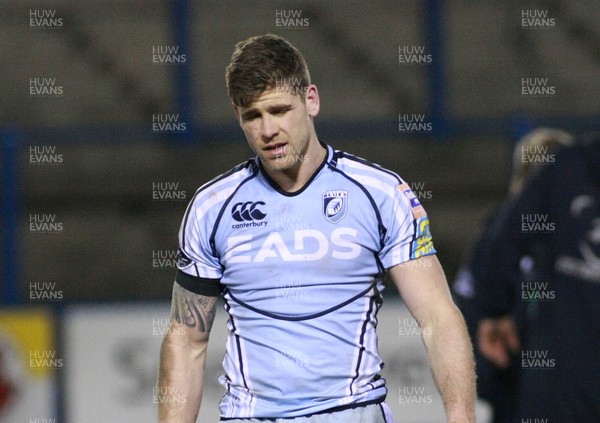 220213 Cardiff Blues v Connacht - RaboDirectPro12 -Blues' Gavin Evans leaves the field dejected