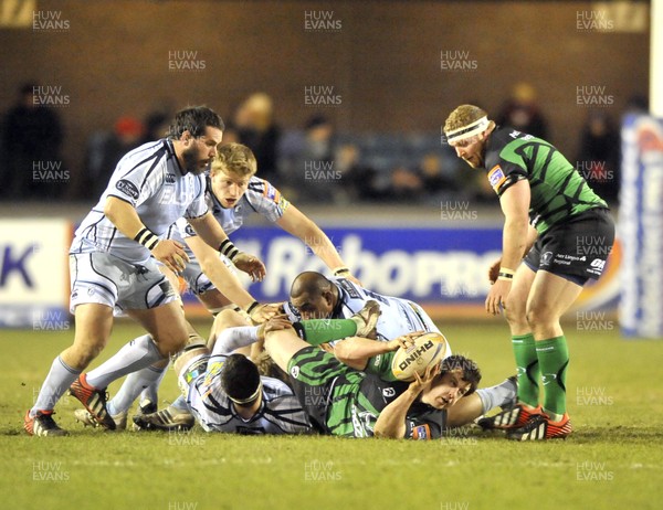 220213 - Cardiff Blues v Connacht - RaboDirect PRO12 - Connacht's Willie Faloon steals the ball over from the Blue's attack