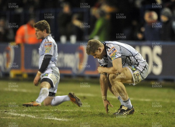 220213 - Cardiff Blues v Connacht - RaboDirect PRO12 - Harry Robinson and Gavin Evans of Cardiff Blues at the end of the match 