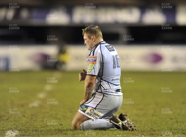 220213 - Cardiff Blues v Connacht - RaboDirect PRO12 - Rhys Williams of Cardiff Blues at the end of the match 