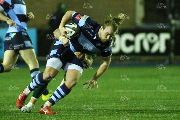 260119 - Cardiff Blues v Connacht - GuinnessPRO14 - Kristian Dacey of Cardiff Blues is tackled by Finlay Belaham of Connacht