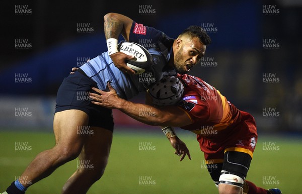 061017 - Cardiff Blues v Dragons Rugby - Guinness PRO14 - Willis Halaholo of Cardiff Blues is tackled by Ollie Griffiths of Dragons