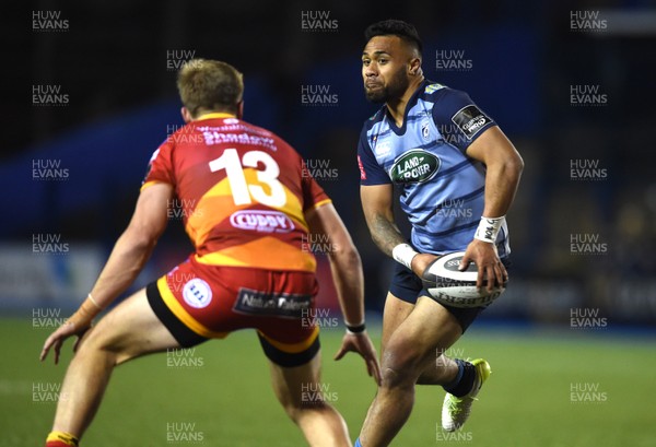 061017 - Cardiff Blues v Dragons Rugby - Guinness PRO14 - Willis Halaholo of Cardiff Blues takes on Tyler Morgan of Dragons