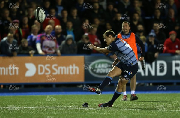 061017 - Cardiff Blues v Dragons Rugby - Guinness PRO14 - Jarrod Evans of Cardiff Blues kicks the conversion