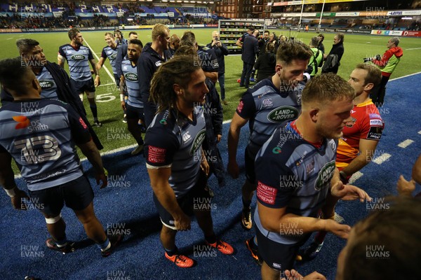 061017 - Cardiff Blues v Dragons Rugby - Guinness PRO14 - A delighted Cardiff Blues at full time