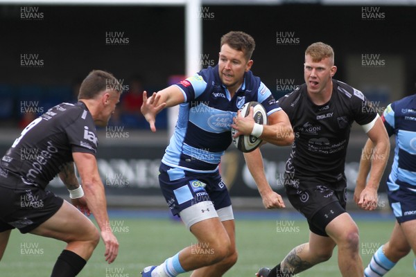070919 - Cardiff Blues A v Dragons A - Celtic Cup -  Jason Harris of Cardiff Blues A takes on Tavis Knoyle of Dragons A