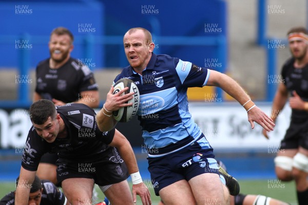 070919 - Cardiff Blues A v Dragons A - Celtic Cup -  Dan Fish of Cardiff Blues A breaks through to score a try