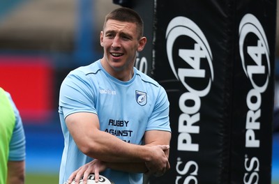 090521 - Cardiff Blues v Dragons, Guinness PRO14 Rainbow Cup - Josh Adams of Cardiff Blues is all smiles during warm up after being selected for the British and Irish Lions Tour to South Africa