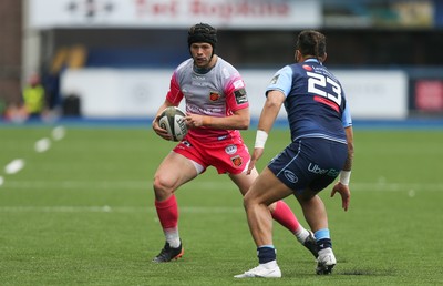 090521 - Cardiff Blues v Dragons, Guinness PRO14 Rainbow Cup - Ioan Davies of Dragons takes on Willis Halaholo of Cardiff Blues