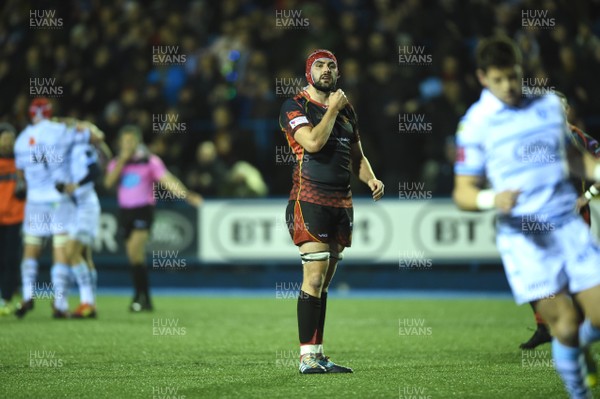 211218 - Cardiff Blues v Dragons Rugby - Guinness PRO14 - Cory Hill of Dragons looks dejected as the winning kick goes over