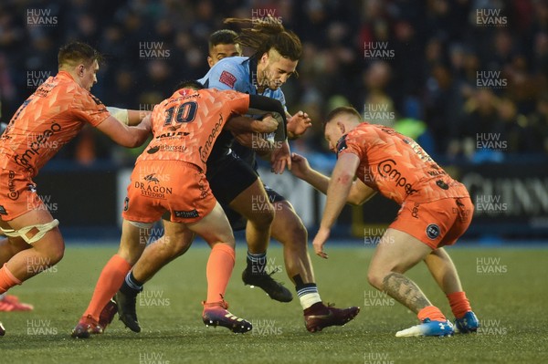 261219 - Cardiff Blues v Dragons - Guinness PRO14 - Josh Navidi of Cardiff Blues is tackled by Sam Davies of Dragons 