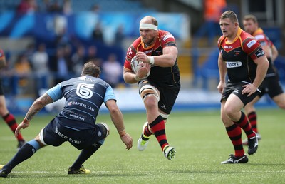 290815 - Cardiff Blues v Newport Gwent Dragons, Pre-Season Friendly -Rynard Landman of Newport Gwent Dragons takes on Josh Turnbull of Cardiff Blues