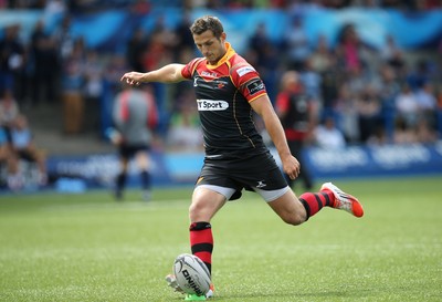 290815 - Cardiff Blues v Newport Gwent Dragons, Pre-Season Friendly -Jason Tovey of Newport Gwent Dragons kicks conversion