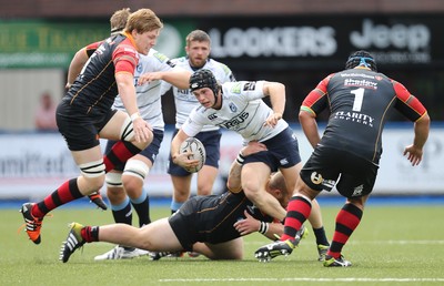 290815 - Cardiff Blues v Newport Gwent Dragons, Pre-Season Friendly -Chris Knight of Cardiff Blues looks to take on the Dragons defence