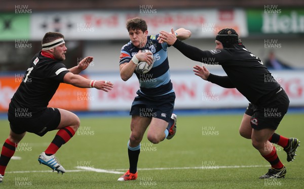 010315 - Cardiff Blues v Edinburgh Rugby, Guinness PRO12 -Cardiff Blues Lloyd Williams gets between Edinburgh's Rory Sutherland and Edinburgh's WP Nel