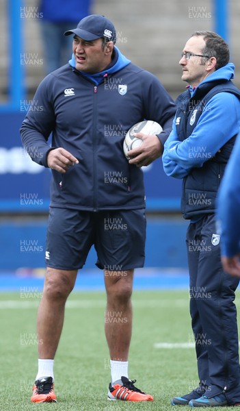 010315 - Cardiff Blues v Edinburgh Rugby, Guinness PRO12 -Cardiff Blues coaches Dale McIntosh, left, and Paul John who have been put in charge of the region after the departure of Cardiff Blues Director of Rugby Mark Hammett