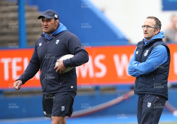 010315 - Cardiff Blues v Edinburgh Rugby, Guinness PRO12 -Cardiff Blues coaches Dale McIntosh, left, and Paul John who have been put in charge of the region after the departure of Cardiff Blues Director of Rugby Mark Hammett