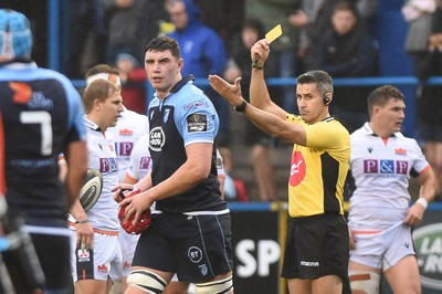 051019 - Cardiff Blues v Edinburgh Rugby - Guinness PRO14 - Seb Davies of Cardiff Blues  is sent to the sin bin by Referee Frank Murphy 