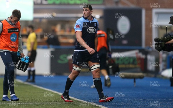 051019 - Cardiff Blues v Edinburgh Rugby - Guinness PRO14 - Seb Davies of Cardiff Blues walks off the field after receiving yellow card