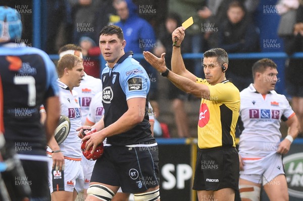 051019 - Cardiff Blues v Edinburgh Rugby - Guinness PRO14 - Seb Davies of Cardiff Blues  is sent to the sin bin by Referee Frank Murphy 