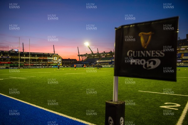 220321 - Cardiff Blues v Edinburgh - Guinness PRO14 - General view of Cardiff Arms Park at dusk