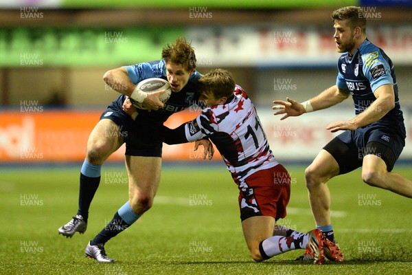 300116 - Cardiff Blues v Edinburgh - Guinness PRO12 -Blaine Scully of Cardiff Blues is tackled by Tom Brown of Edinburgh