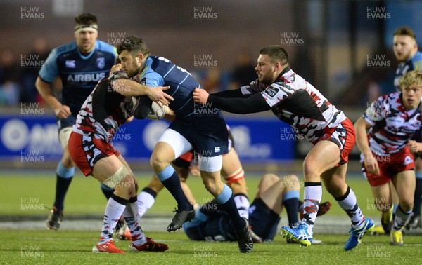 300116 - Cardiff Blues v Edinburgh - Guinness PRO12 -Aled Summerhill of Cardiff Blues is tackled by Jamie Ritchie and Rory Sutherland of Edinburgh