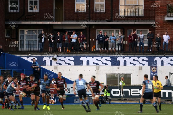 010917 - Cardiff Blues v Edinburgh Rugby - Guinness PRO14 - Residents of the Westgate Street flats watch the game