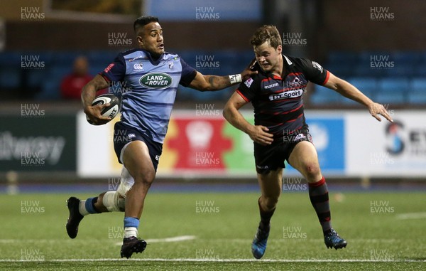 010917 - Cardiff Blues v Edinburgh Rugby - Guinness PRO14 - Rey Lee-Lo of Cardiff Blues is tackled by Chris Dean of Edinburgh