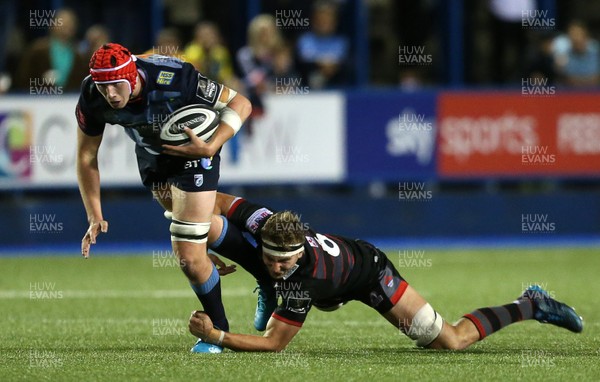 010917 - Cardiff Blues v Edinburgh Rugby - Guinness PRO14 - Seb Davies of Cardiff Blues is tackled by Jamie Ritchie of Edinburgh