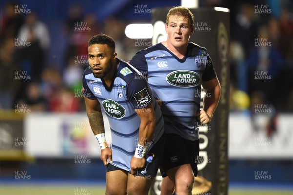 010917 - Cardiff Blues v Edinburgh - Guinness PRO14 - Willis Halaholo and Rhys Gill of Cardiff Blues look dejected