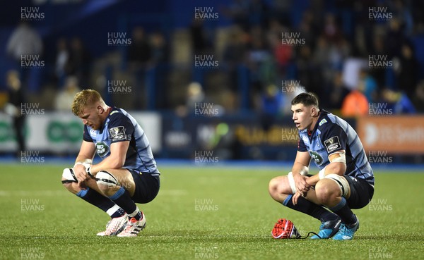 010917 - Cardiff Blues v Edinburgh - Guinness PRO14 - Macauley Cook and Seb Davies of Cardiff Blues look dejected