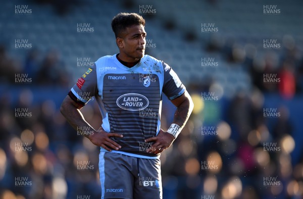 211018 - Cardiff Blues v Glasgow Warriors - European Rugby Champions Cup - Willis Halaholo of Cardiff Blues looks dejected