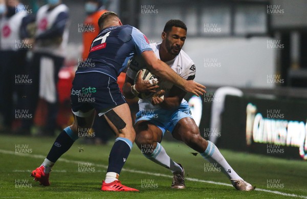 291120 - Cardiff Blues v Glasgow Warriors, Guinness PRO14 - Ratu Tagive of Glasgow Warriors is tackled by Owen Lane of Cardiff Blues